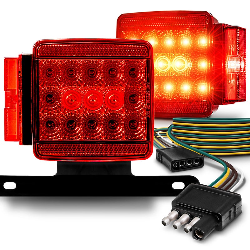 ONLINE LED STORE TRUE MODS LED Trailer Light Kit [DOT FMVSS 108 SAE S2T2IA/APC] IP67 Submersible Waterproof License Brake Turn Signal Taillight & 4 Way Wiring Harness for Over Under 80" Motorcycle Flatbed Boat Trailer - Image 1